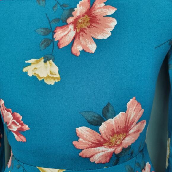 Nine Britton Maxon Brushed Knit Teal Blue Multi Floral Off The Shoulders Dress S - Picture 3 of 5